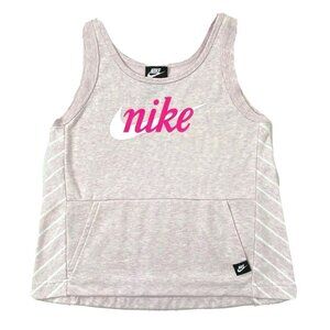 NIKE Crop Tank Top Girls size Large Scoop Neck Pocket Pink French Terry Knit